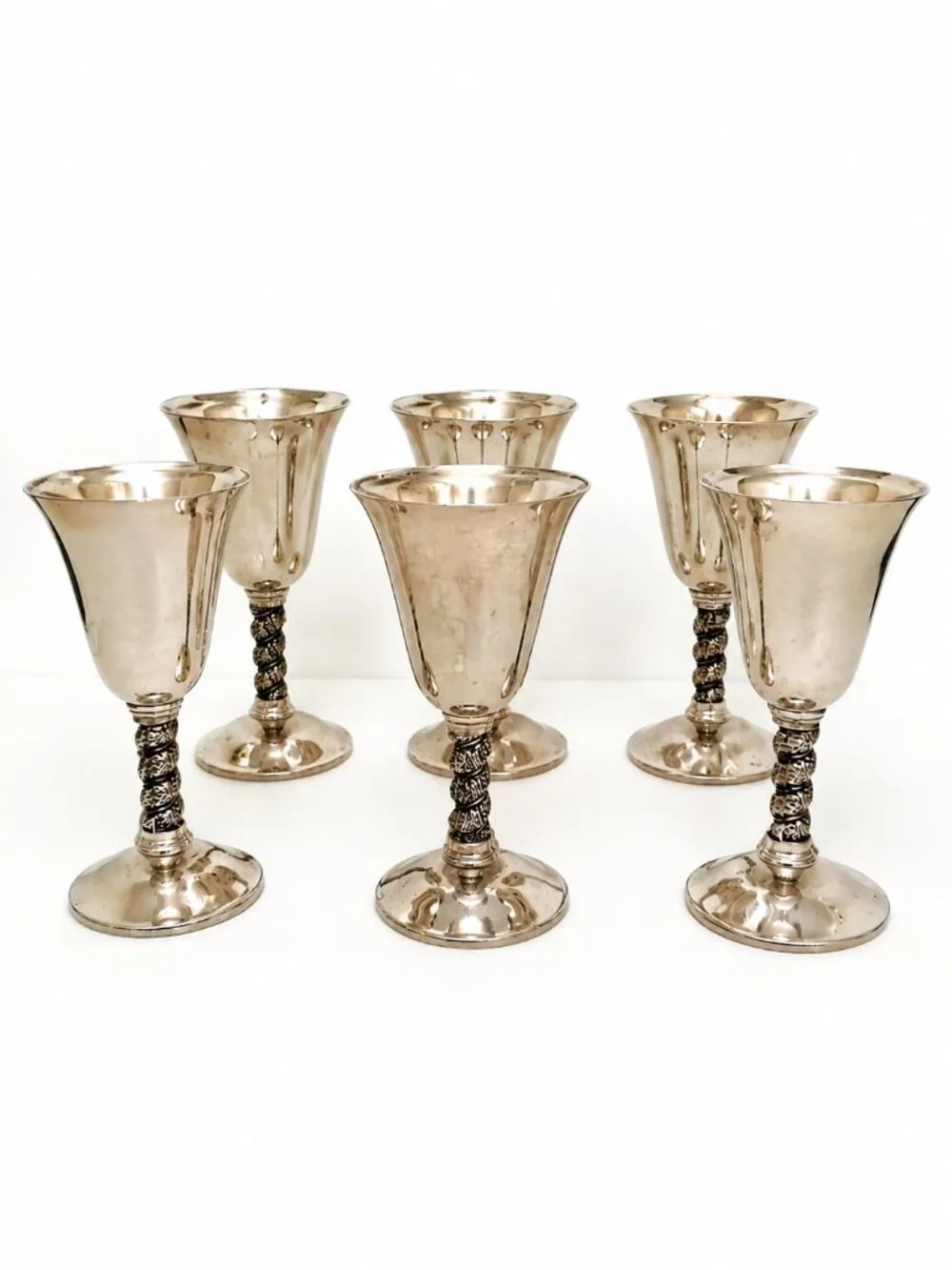 Set of 6 Silver Plated Roma S.L. Goblets Grape Vineyard Theme Made in Spain
